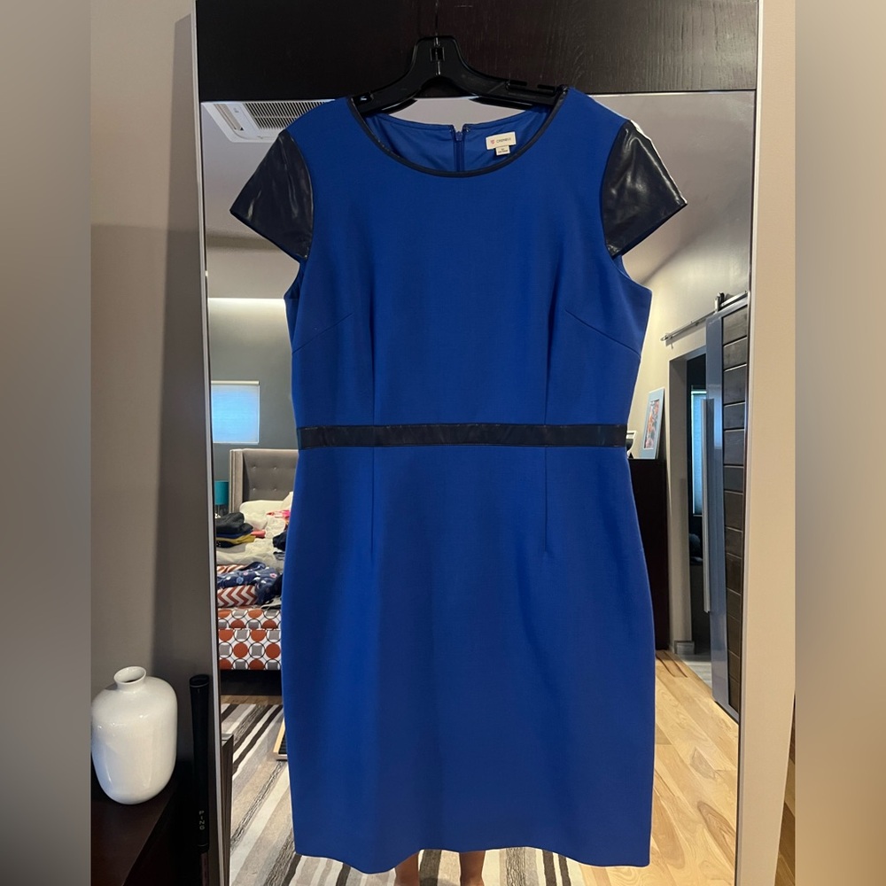 Daniel Cremieux Cobalt Blue Mini Dress with dark navy blue faux leather Trim